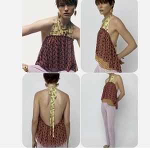 NWT ZARA Skater Halter Neck Top Open Back XS